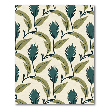 Deep Teal Botanical Leaf Arrangement Rug