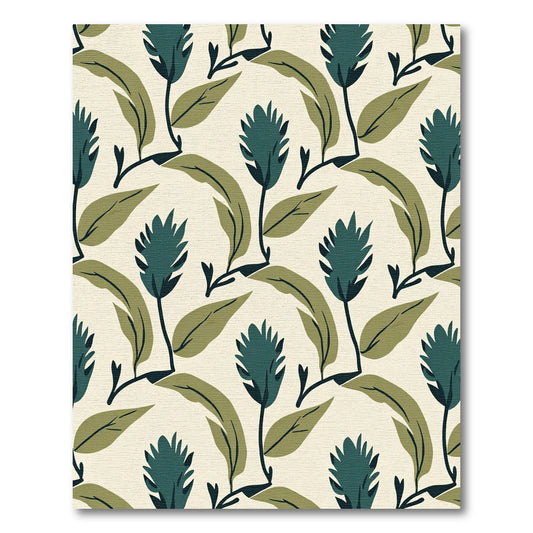 Deep Teal Botanical Leaf Arrangement Rug