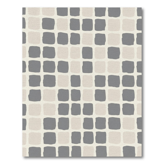 Muted Gray Beige Checkerboard Squares Rug