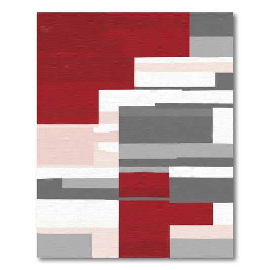 Crimson Gray Abstract Rectangular Blocks Rug