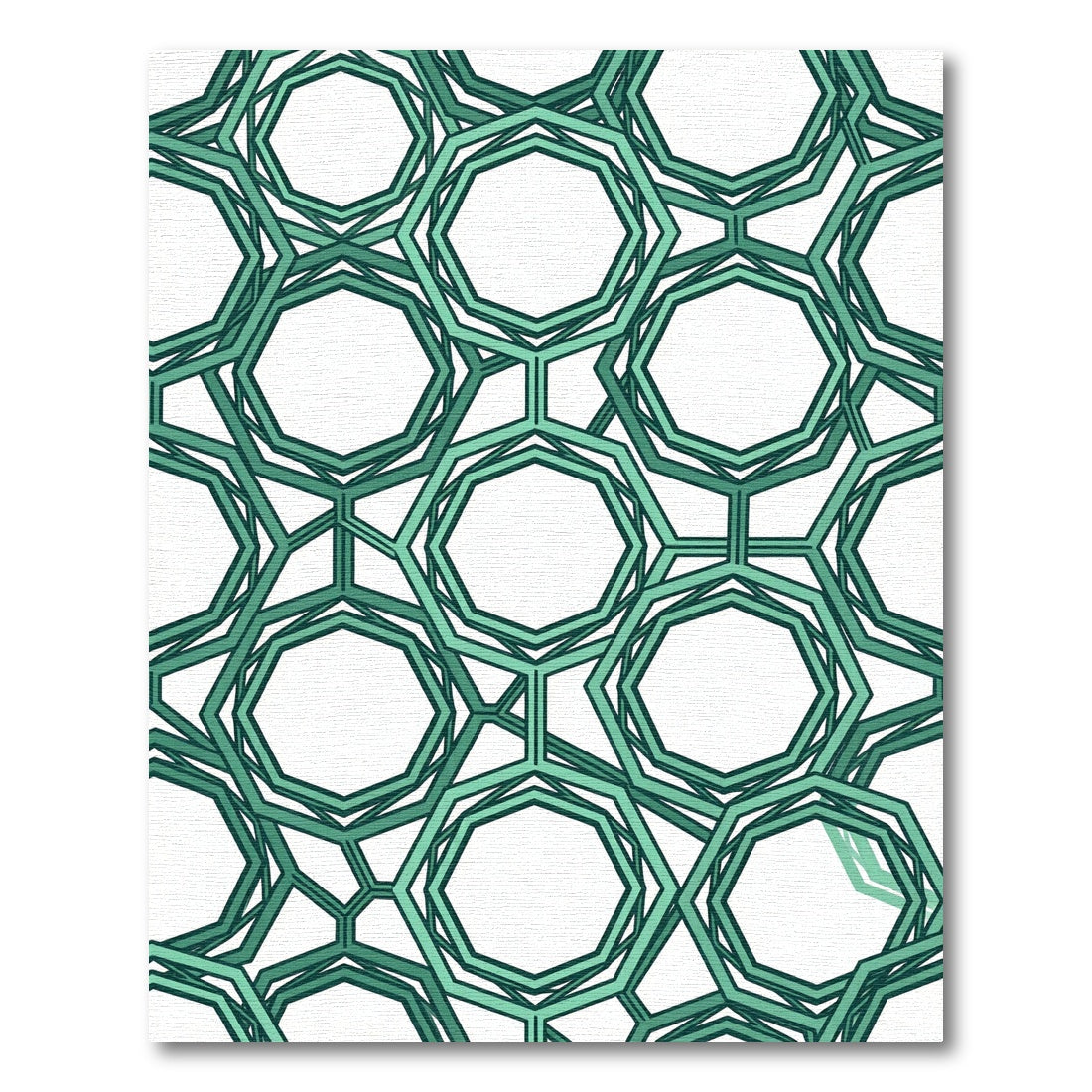 Geometric Emerald Green Octagon Lattice Rug