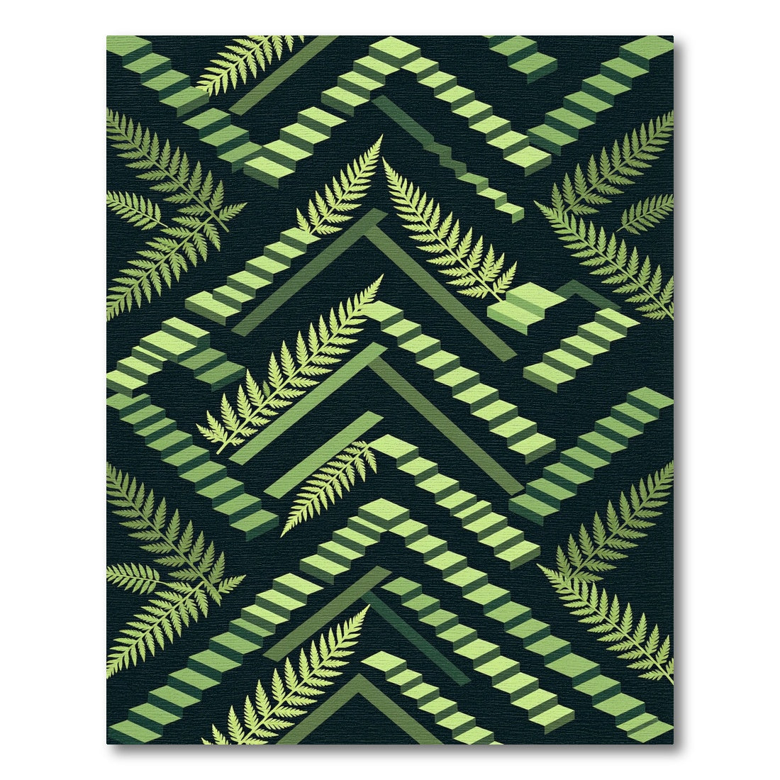 Green Fern Stairway Optical Illusion Rug