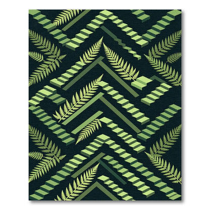 Green Fern Stairway Optical Illusion Rug