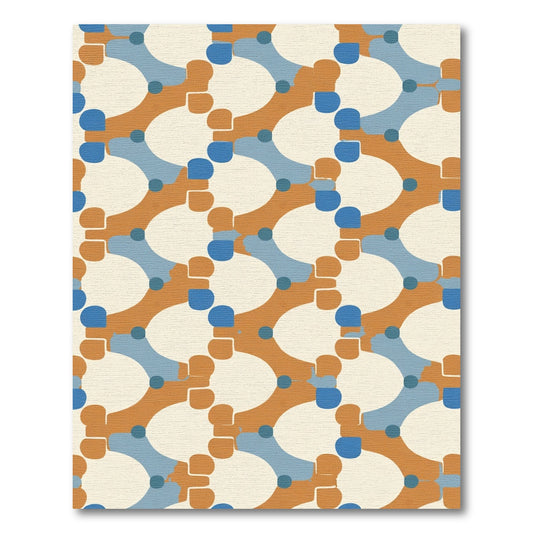 Retro Blue Ochre Interlocking Circles Rug