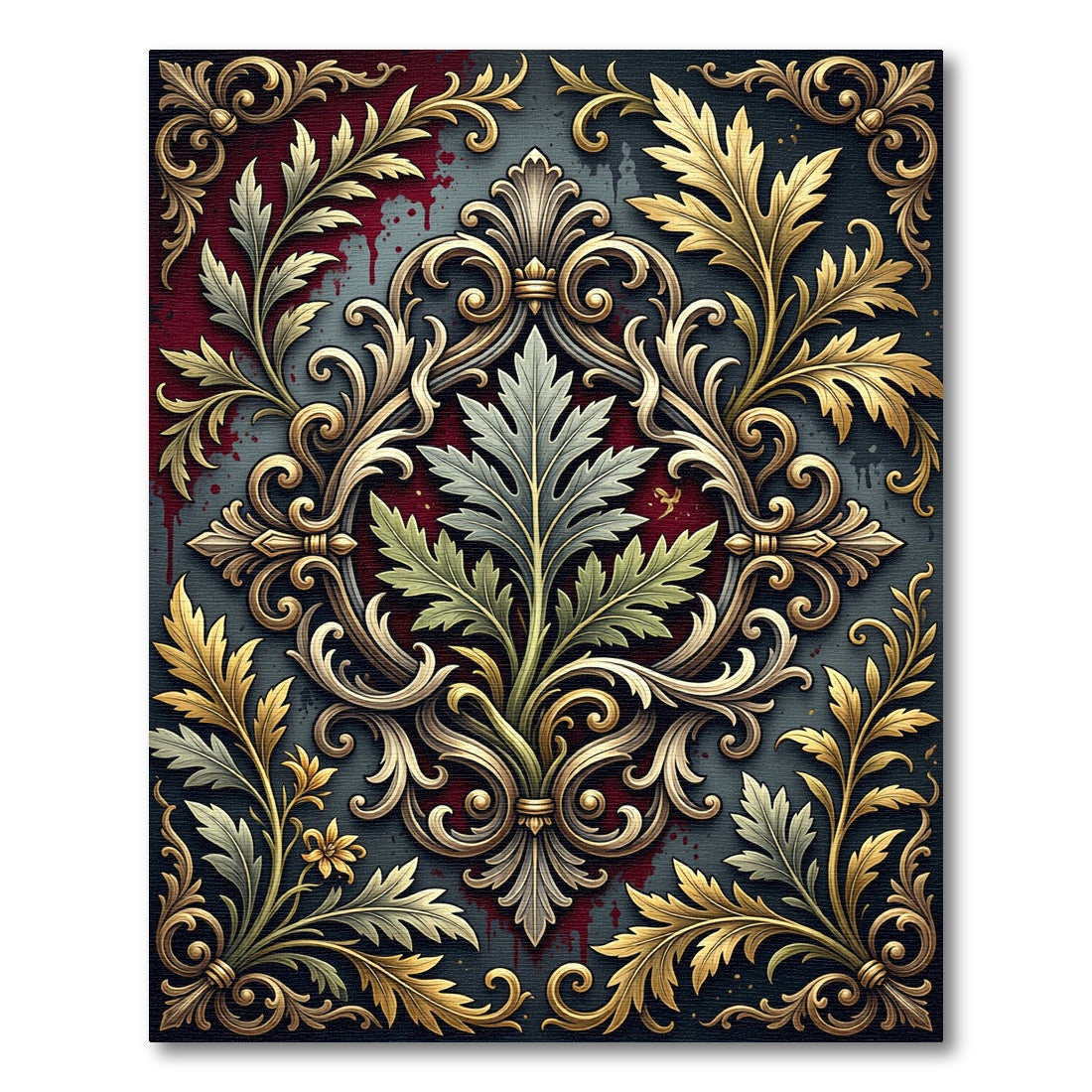 Gilded Baroque Foliage Crimson Gothic Accent Rug