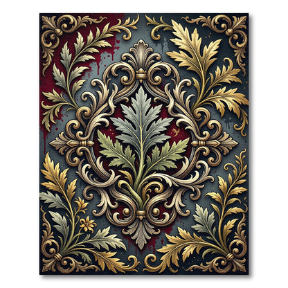 Gilded Baroque Foliage Crimson Gothic Accent Rug