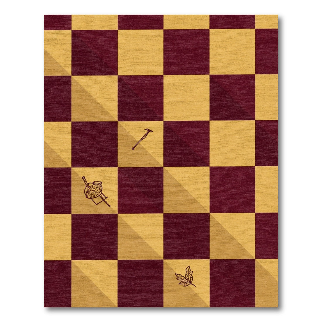 Burgundy Gold Checkerboard Quidditch Symbols Rug