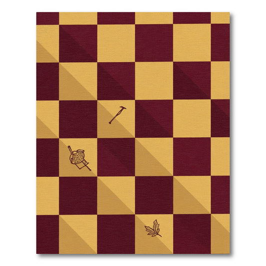 Burgundy Gold Checkerboard Quidditch Symbols Rug