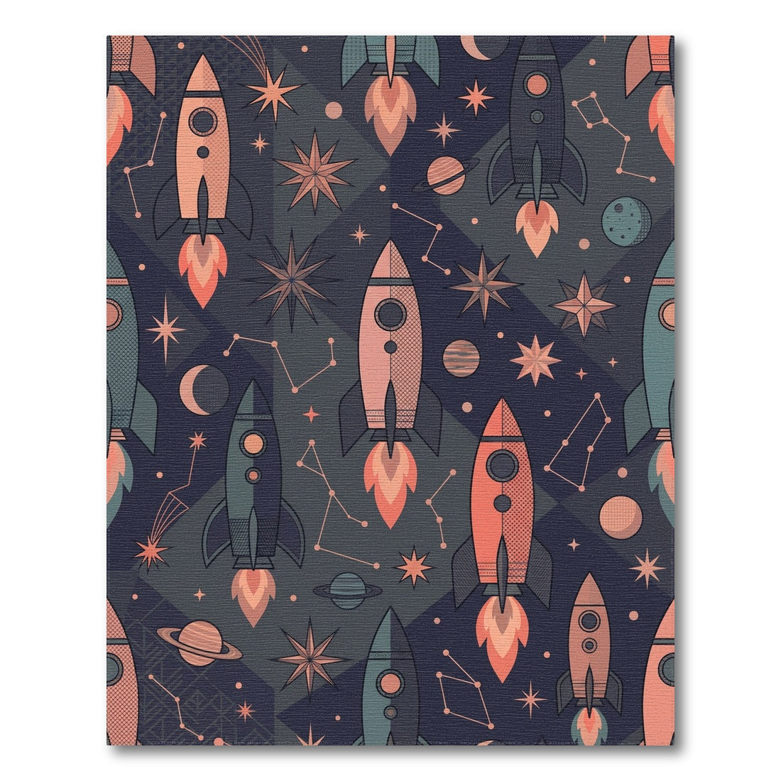 Cosmic Rocket Star Planet Navy Rug
