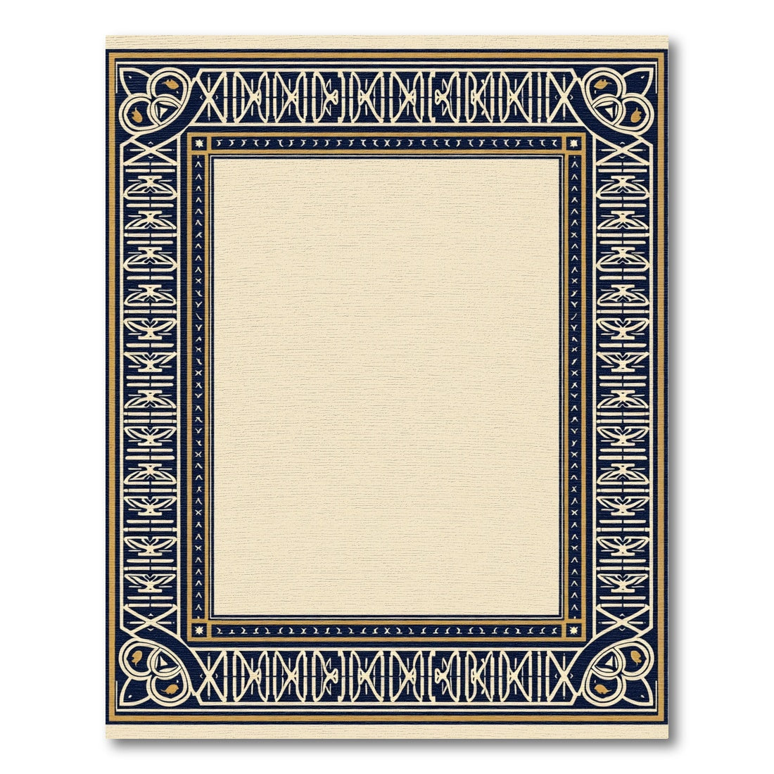 Navy Gold Art Deco Geometric Border Rug