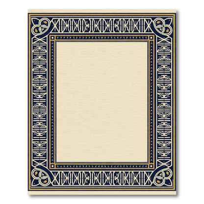 Navy Gold Art Deco Geometric Border Rug