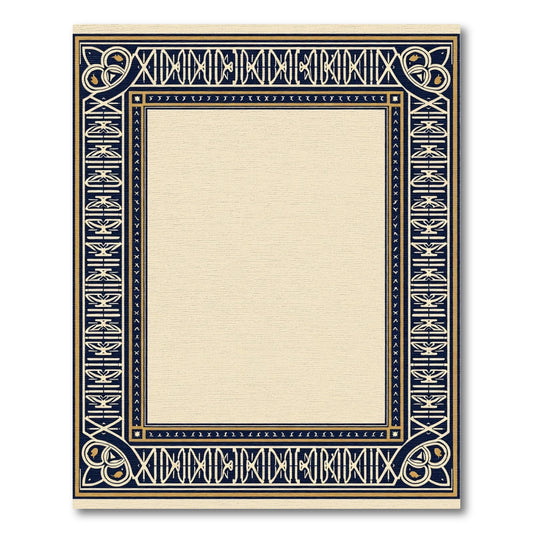 Navy Gold Art Deco Geometric Border Rug