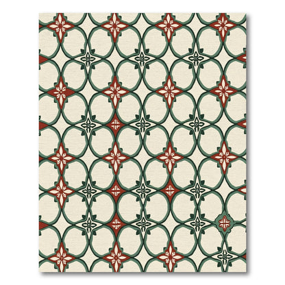 Crimson Green Interlocking Four-Petal Rug