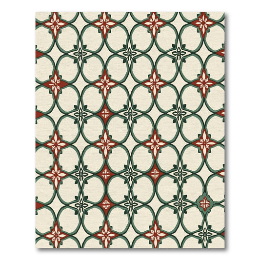 Crimson Green Interlocking Four-Petal Rug