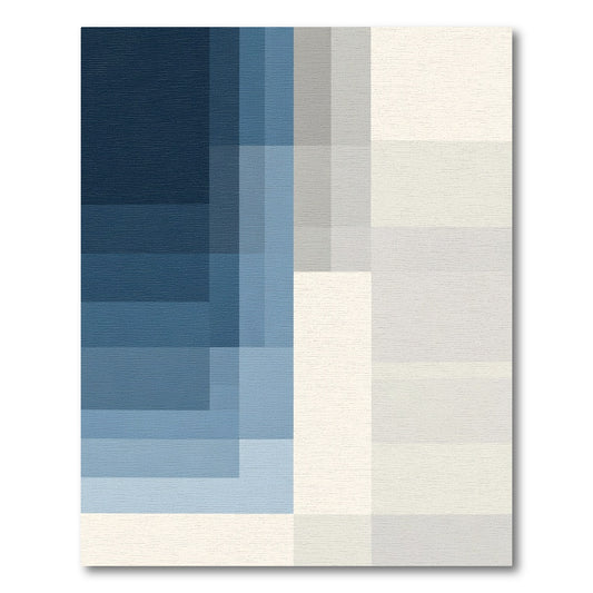 Deep Blue Gradual Geometric Blocks Rug