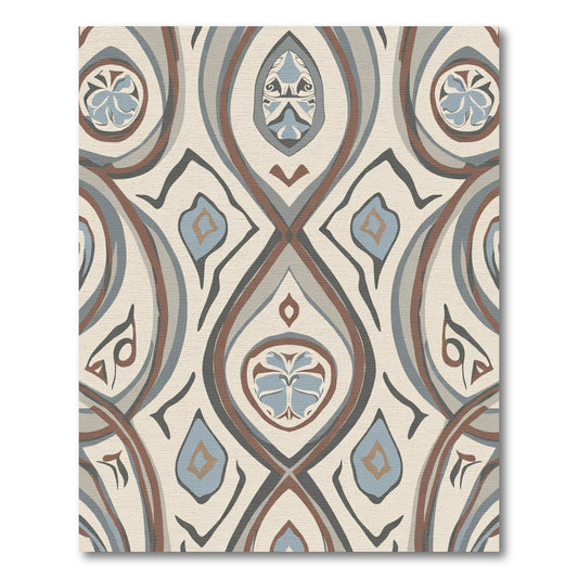 Earthy Neutral Abstract Symmetrical Medallion Rug