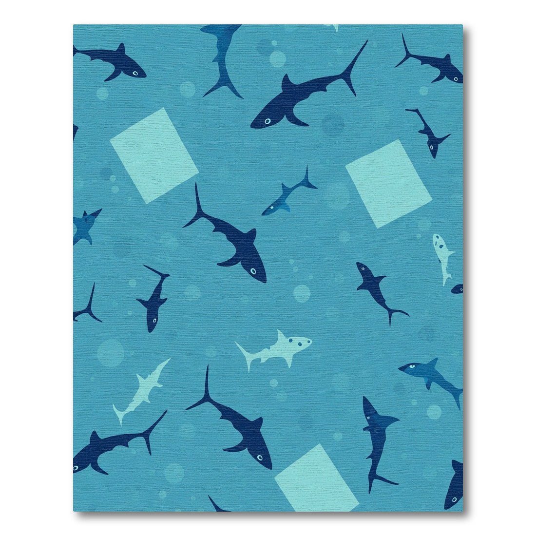 Aqua Blue Shark School Squares Rug