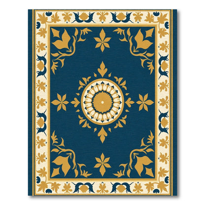 Golden Blue Floral Medallion Frame Rug