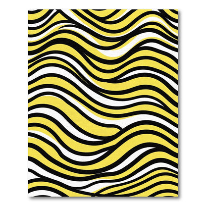 Bold Yellow Black White Wave Abstract Rug