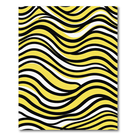 Bold Yellow Black White Wave Abstract Rug