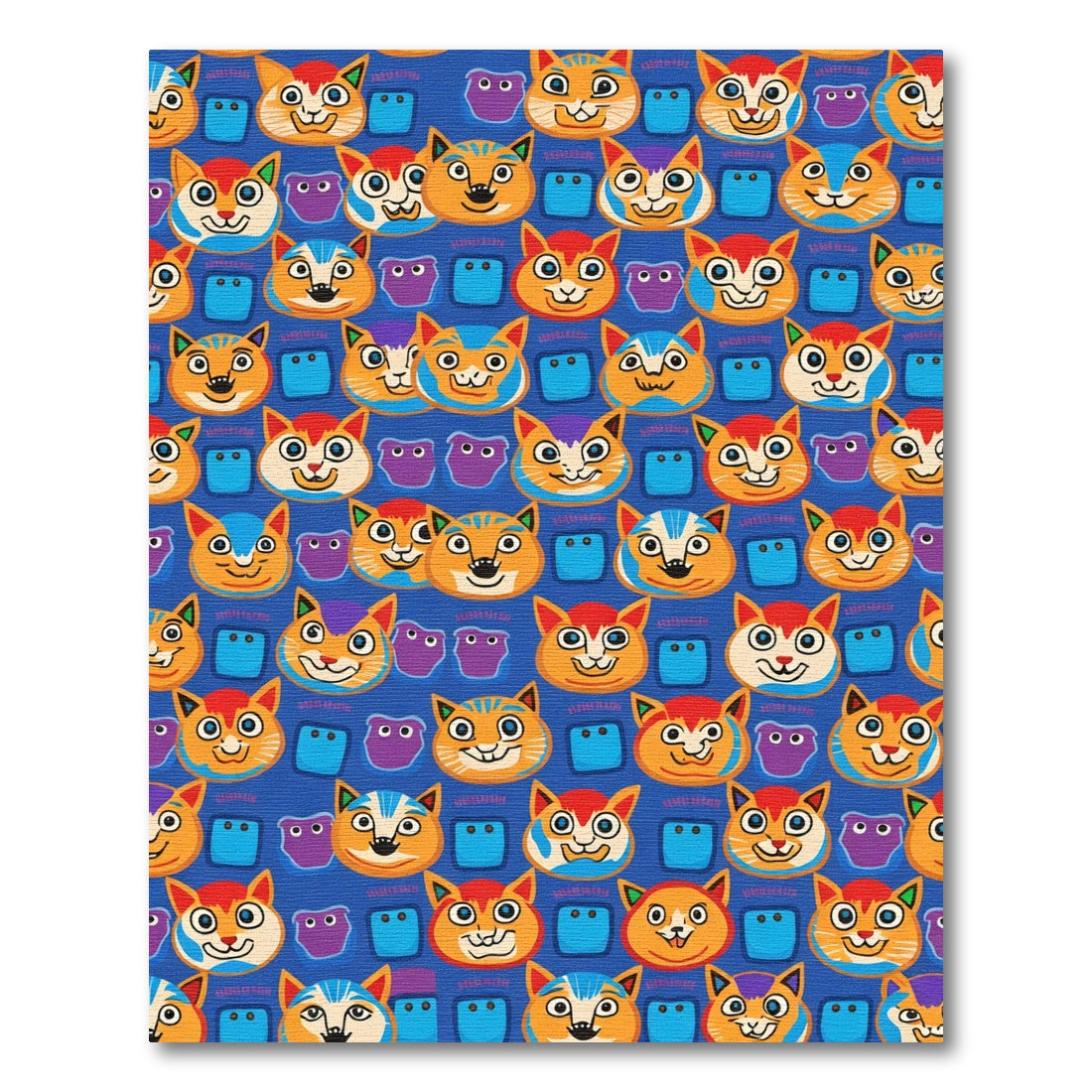 Playful Feline Faces Blue Background Rug