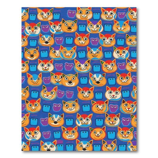 Playful Feline Faces Blue Background Rug