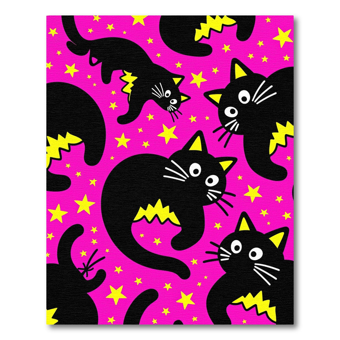 Whimsical Black Cats Stars Lightning Pink Rug