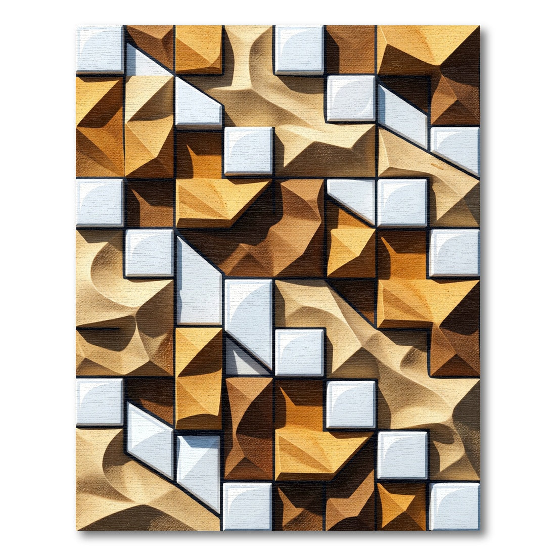 Geometric Wood And White Cubes Rug