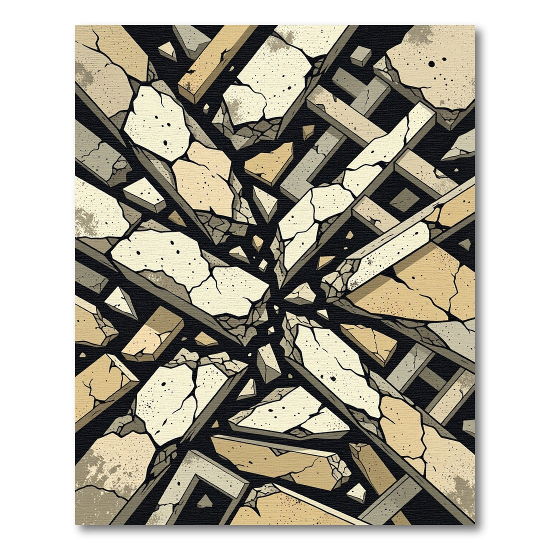 Abstract Cracked Stone Geometric Pile Rug
