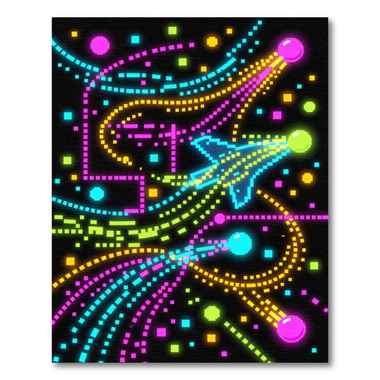 Neon Pixel Art Interstellar Space Rug