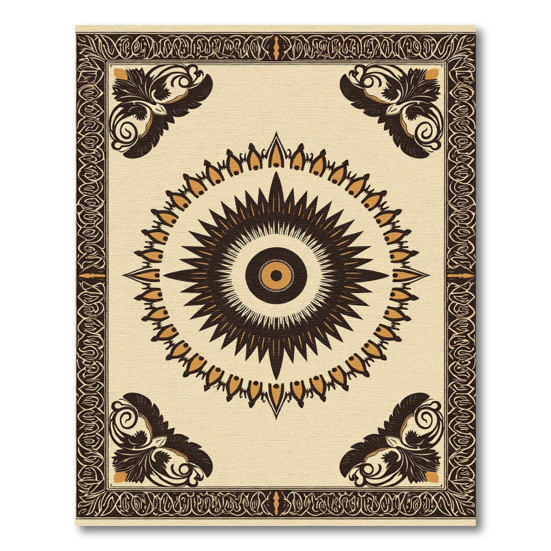 Antique Ivory Sunburst Floral Border Rug