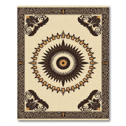Antique Ivory Sunburst Floral Border Rug
