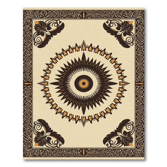 Antique Ivory Sunburst Floral Border Rug