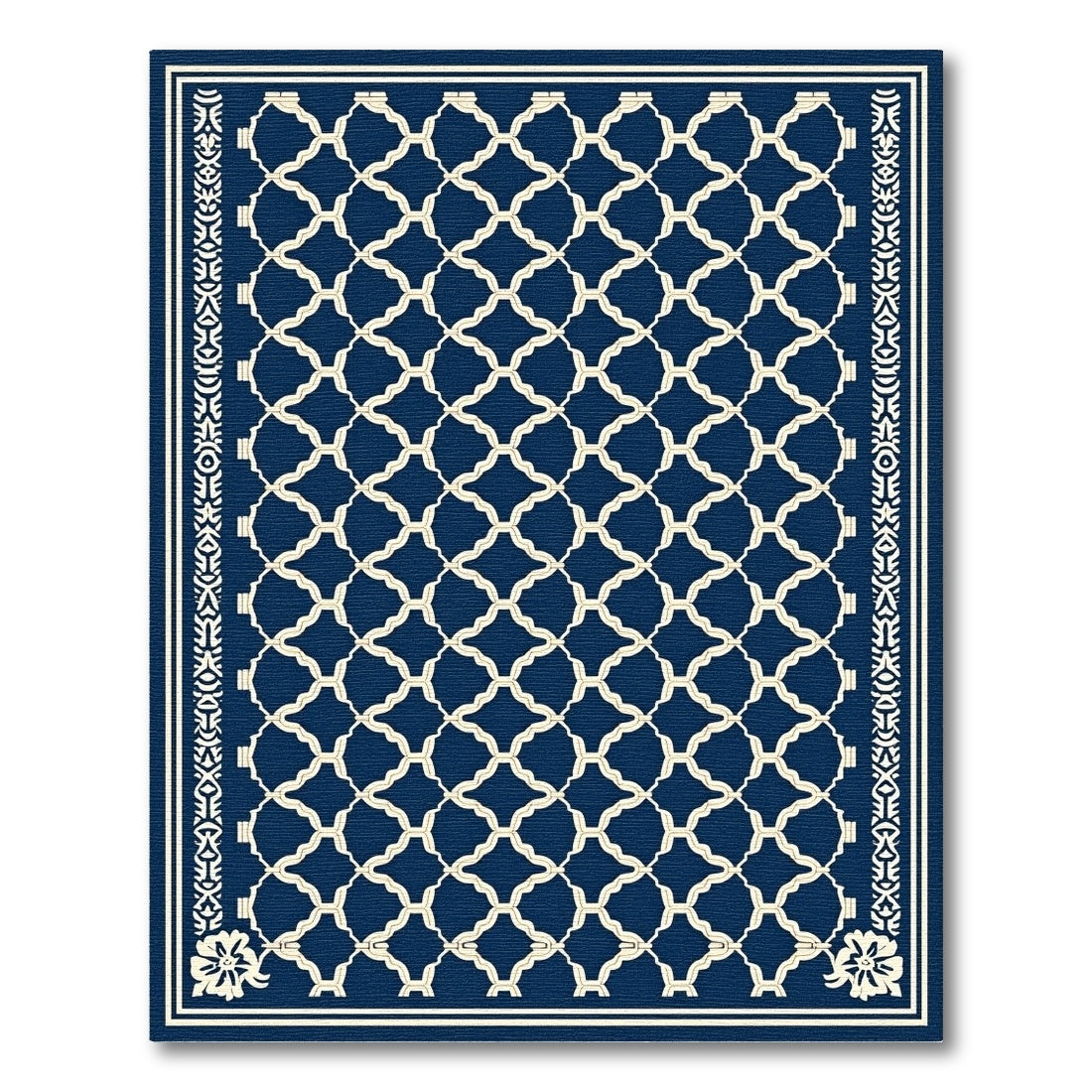 Navy Lattice With Cream Border Rug