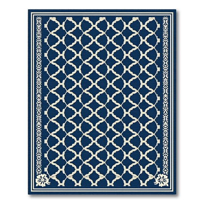 Navy Lattice With Cream Border Rug