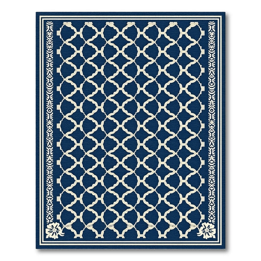 Navy Lattice With Cream Border Rug