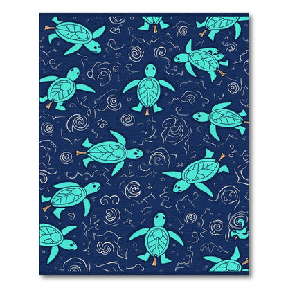 Teal Sea Turtle Swirl Navy Rug