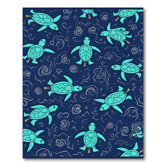 Teal Sea Turtle Swirl Navy Rug