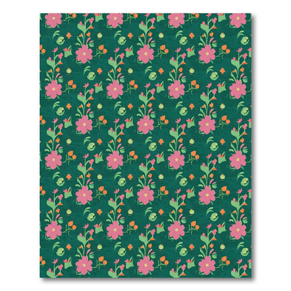 Pink Floral Vines on Deep Teal Rug