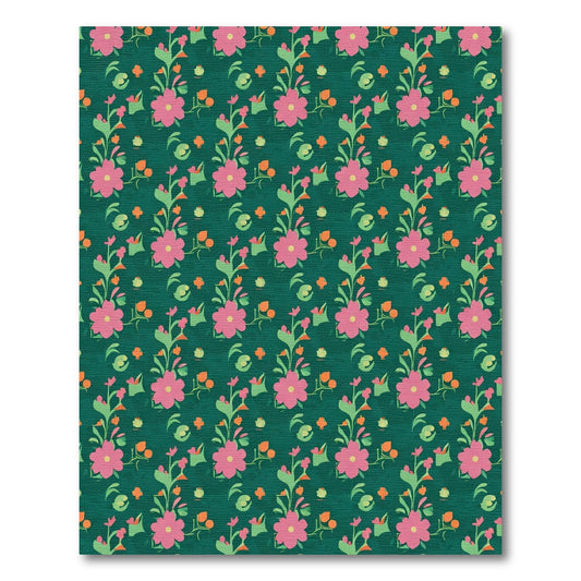 Pink Floral Vines on Deep Teal Rug