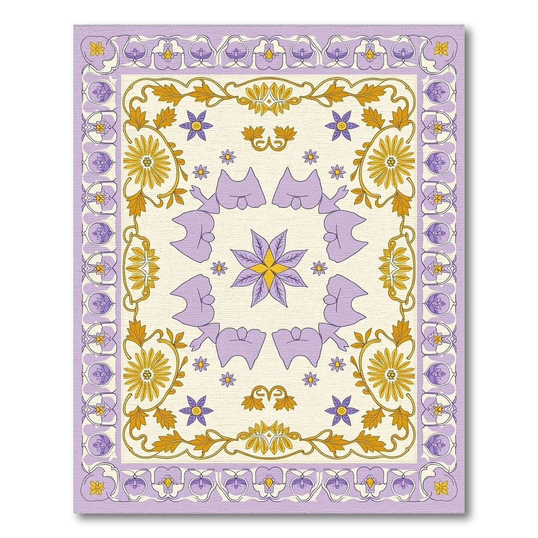 Lavender Yellow Floral Art Nouveau Rug