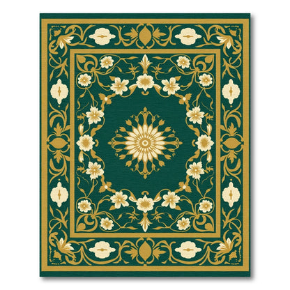 Deep Emerald Floral Medallion Swirl Rug