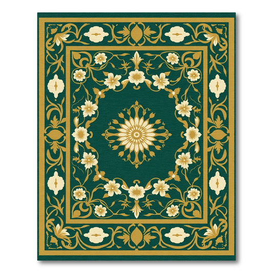 Deep Emerald Floral Medallion Swirl Rug