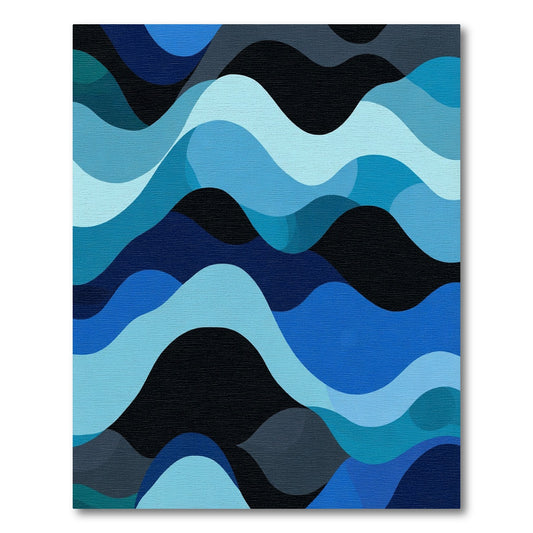 Navy Blue Ocean Wave Scenic Rug