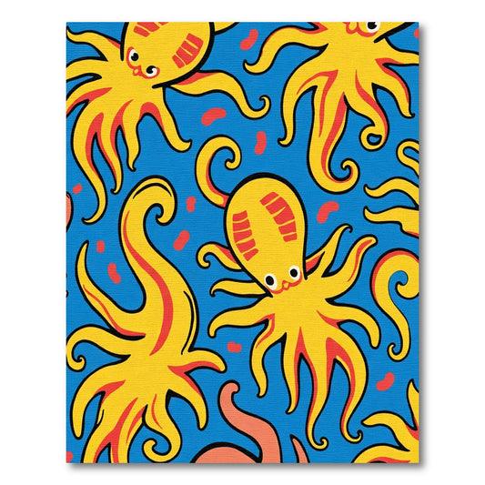 Bright Yellow Octopus Blue Ocean Rug