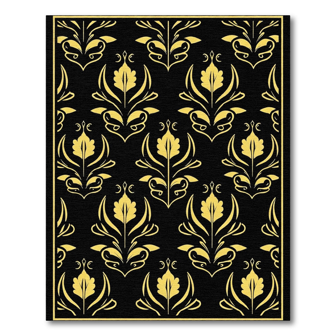 Gold Black Damask Floral Emblem Rug