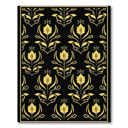 Gold Black Damask Floral Emblem Rug