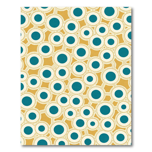 Organic Teal Circles Mustard Yellow Rug