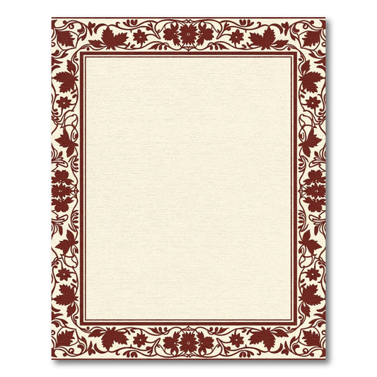 Embroidered Crimson Vine Floral Border Rug