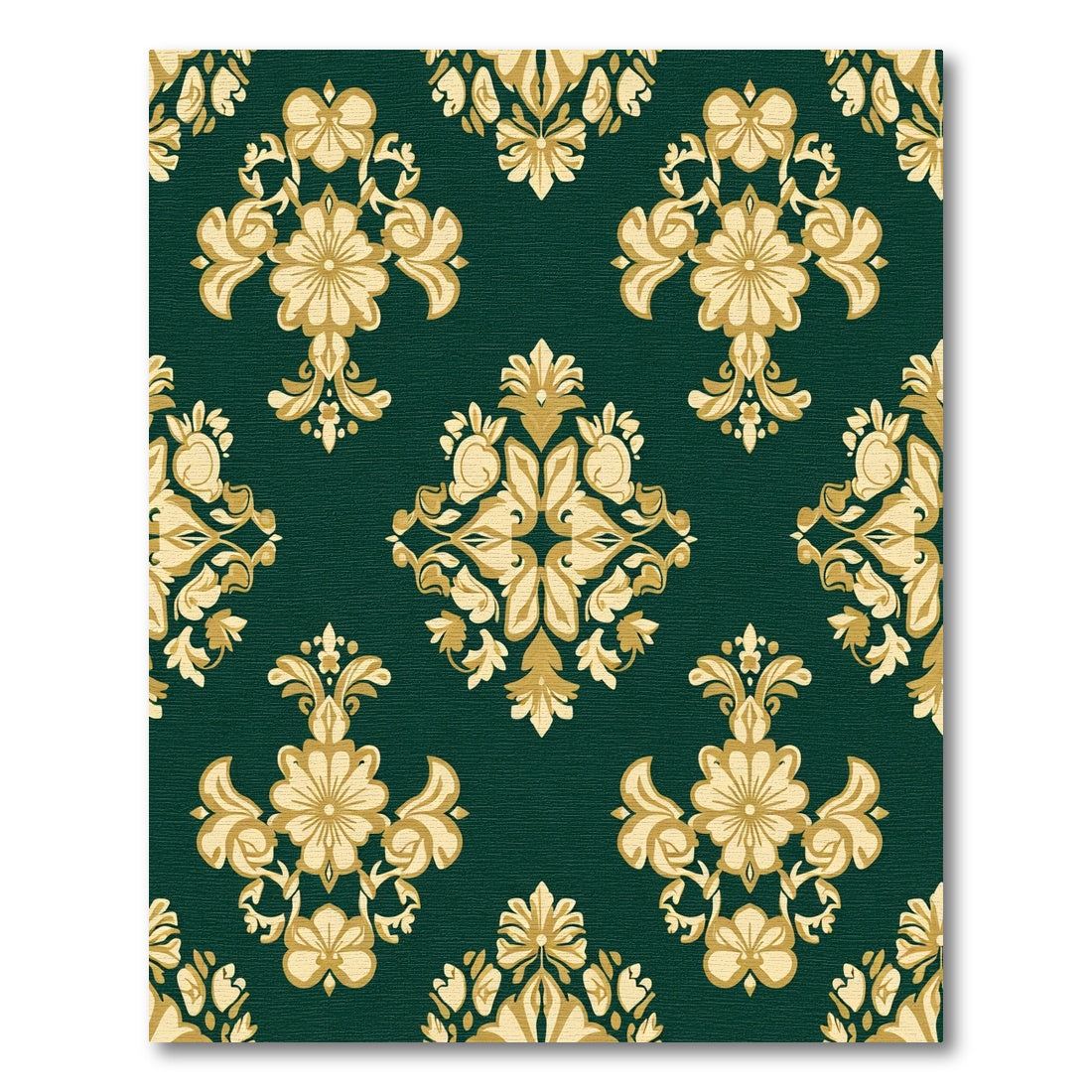 Golden Floral Medallion Emerald Damask Rug